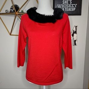 Vintage Pendleton Cashmere Red wool & faux fur collar sweater X1206